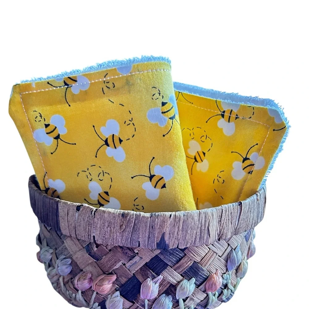 Hand Crafted Honey Bee Print Colorful Cotton Terry Cloth Reusable Unpaper Towels